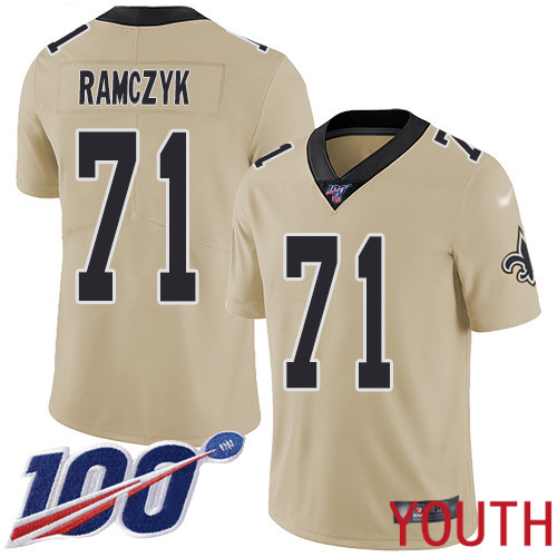 New Orleans Saints Limited Gold Youth Ryan Ramczyk Jersey NFL Football #71 100th Season Inverted Legend Jersey->youth nfl jersey->Youth Jersey